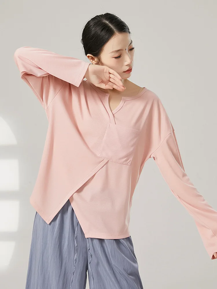 

Contemporary Dance Modern Dance Attire Woloose Fitting for Dancers Daily Long Sleeved Pocket Tops Body Training Clothing