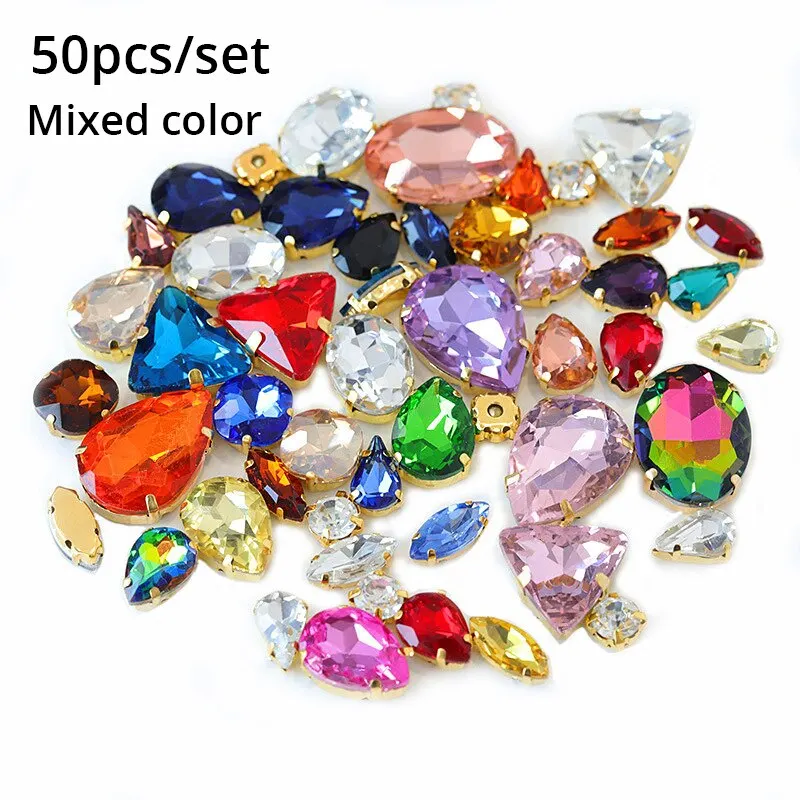 50pcs/set Water Drop Round Multi-shapes Claw Drill Pointedback Diamonds for Wedding Dresses Shoes Mixed Accessories