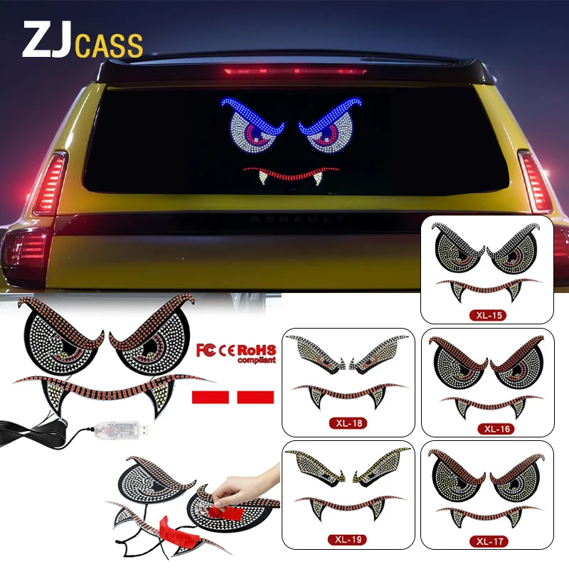 

New Car Dynamic Devil's Eye Light LED Rear Windshield Decorative Warning Light With 11 Modes For Auto Modification Accessories