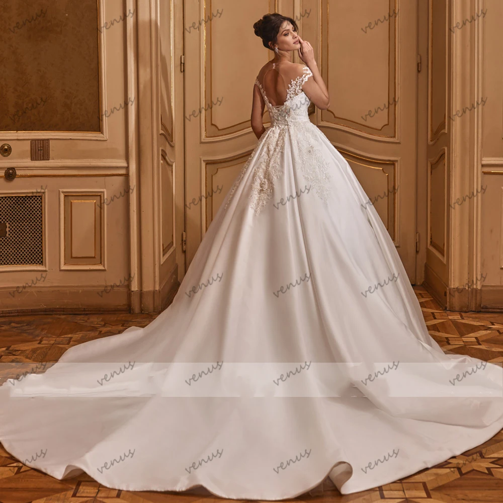 Charming Wedding Dresses Satin Bridal Gowns Lace Appliques Floor Length Robes For Women 2025 Pretty Vestidos De Novia Customized image 4