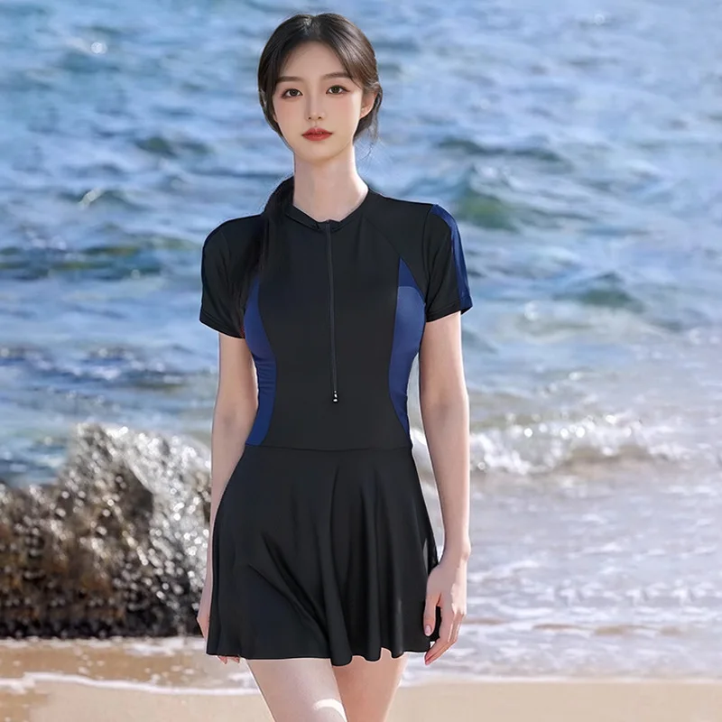 

Summer Conservative One-piece Swimsuit Women's Skirt Sportswear Slimming Hot Spring Professional Racing Swimwear Girls Beachwear