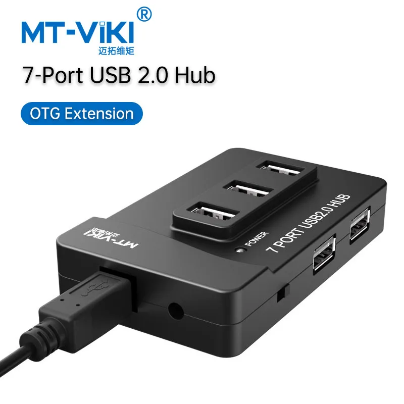

MT-VIKI 7 Port USB2.0 Hub Multi-Port USB Splitter High-Speed 480Mbps Data Transfer Plug & Play for PC Laptop PS4 Keyboard Mouse