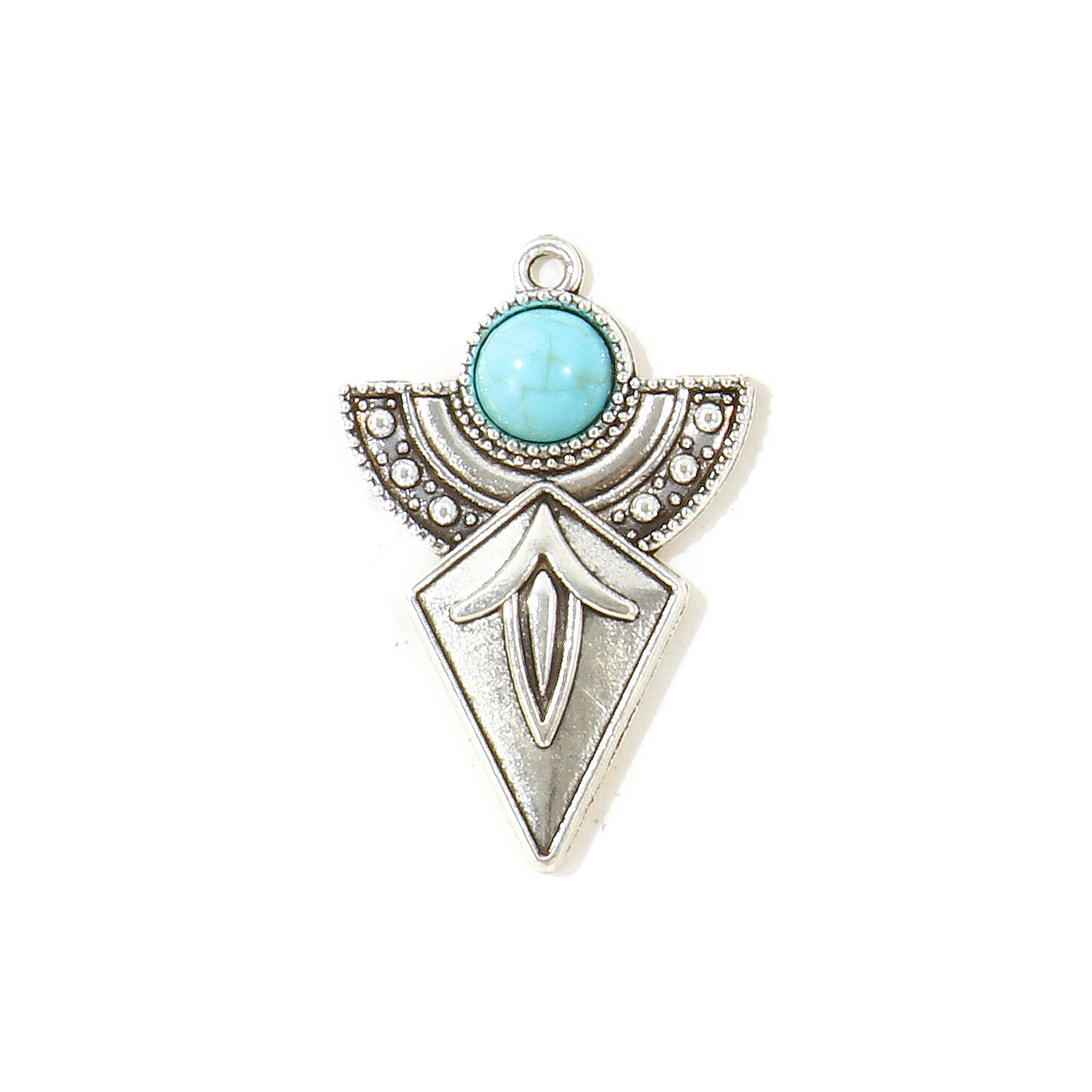10 Stück Vintage Bohemia Anhänger Antiksilberfarben Grün Blau Imitation Türkis Feder Blumen Charms DIY Halskette Schmuck – Detail 4