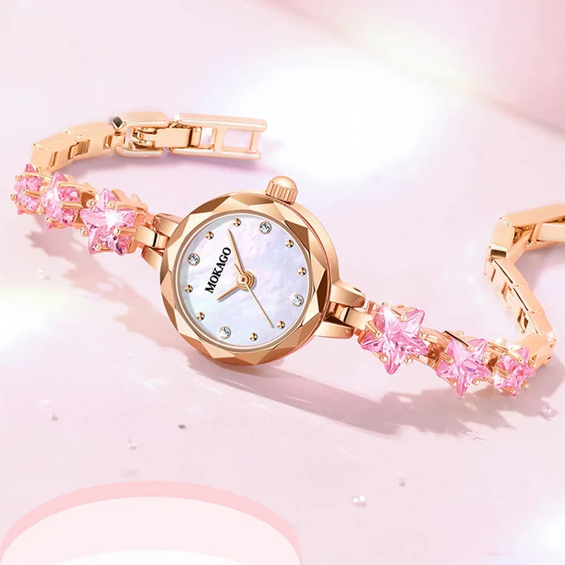 Luxury Women's Crystal Inlaid Slim Bracelet Watch with Mother-of-Pearl Dial Elegant Casual Dress Wristwatch Unique Fashion Gift