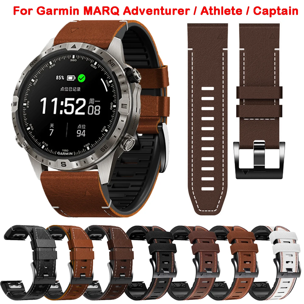 22 26mm Silicone Leather Strap For Garmin MARQ Athlete Adventurer Golfer Captain Aviator D2 Mach 1 Wristband Bracelet Correa