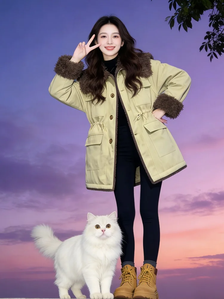 

Thiened Warm Lamb Fur Parka Cotton Jaet Women's Winter New Sle Super Beautiful Thi Warm Outerwear Korean Loose Sle