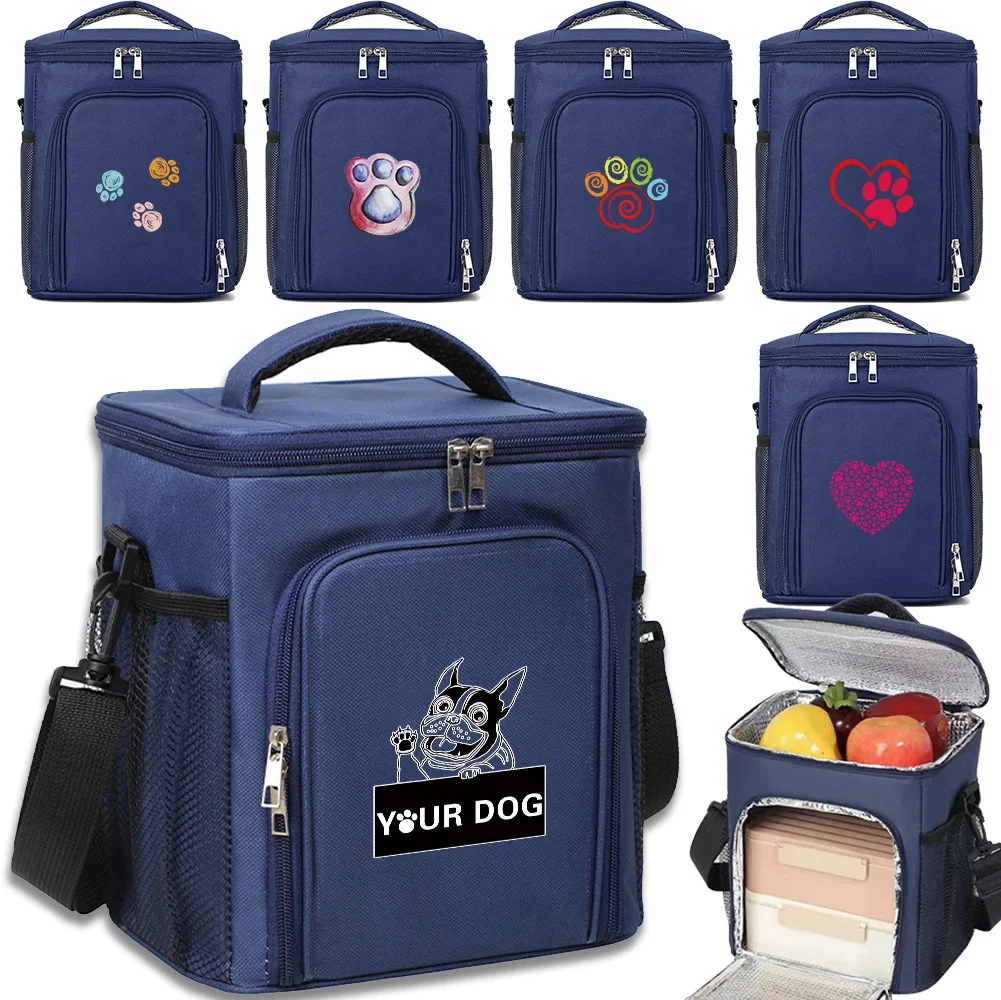 

Front Opening Double-layer Ice Pack Portable Outdoor Activities Travel Case Footprints Printing Series Insulated Thermal Lunch