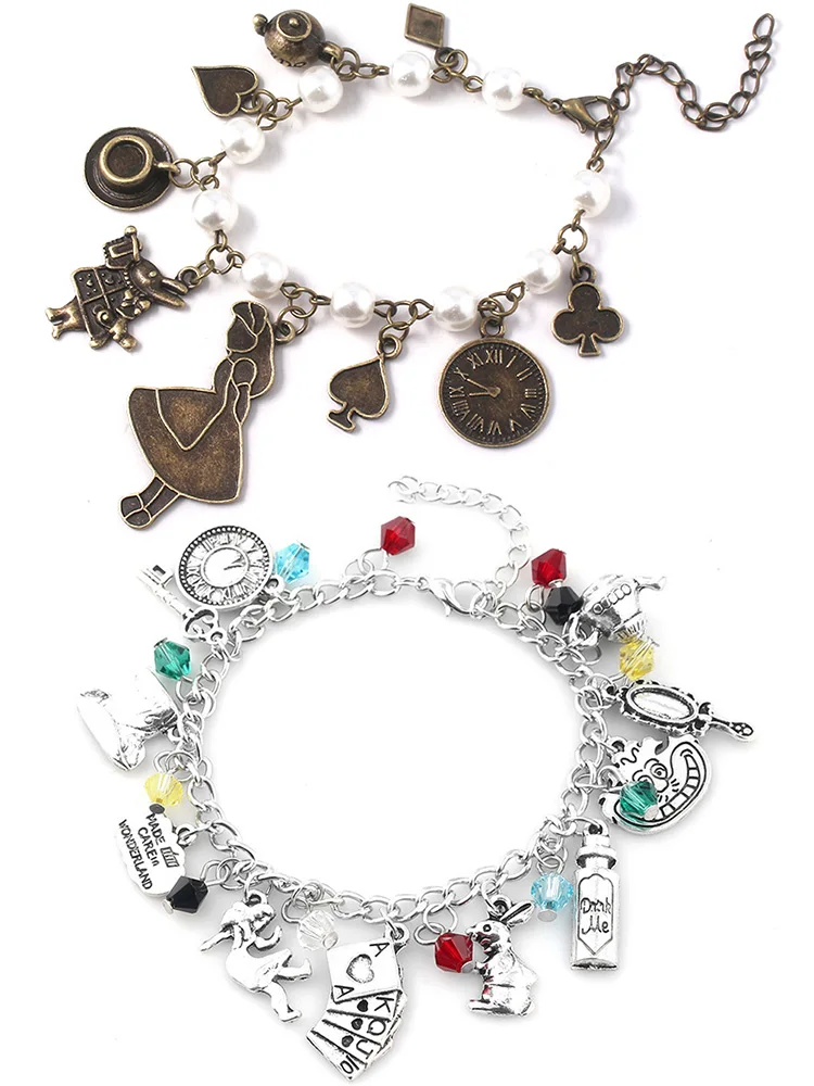 Pulsera de Alicia en el país de las Maravillas, conejo de liebre de marzo, la Reina Roja, pulsera con dijes para Cosplay para mujeres y hombres, accesorios de regalo