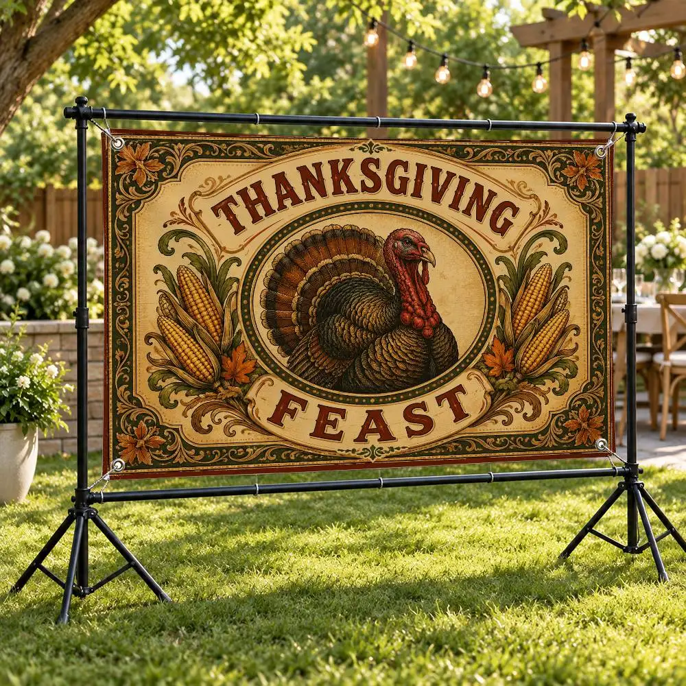 THANKSGIVING FEAST Aesthetic Wall Tapestry Flag Printed Wall Hanging Living Room Party Outdoor Decor
