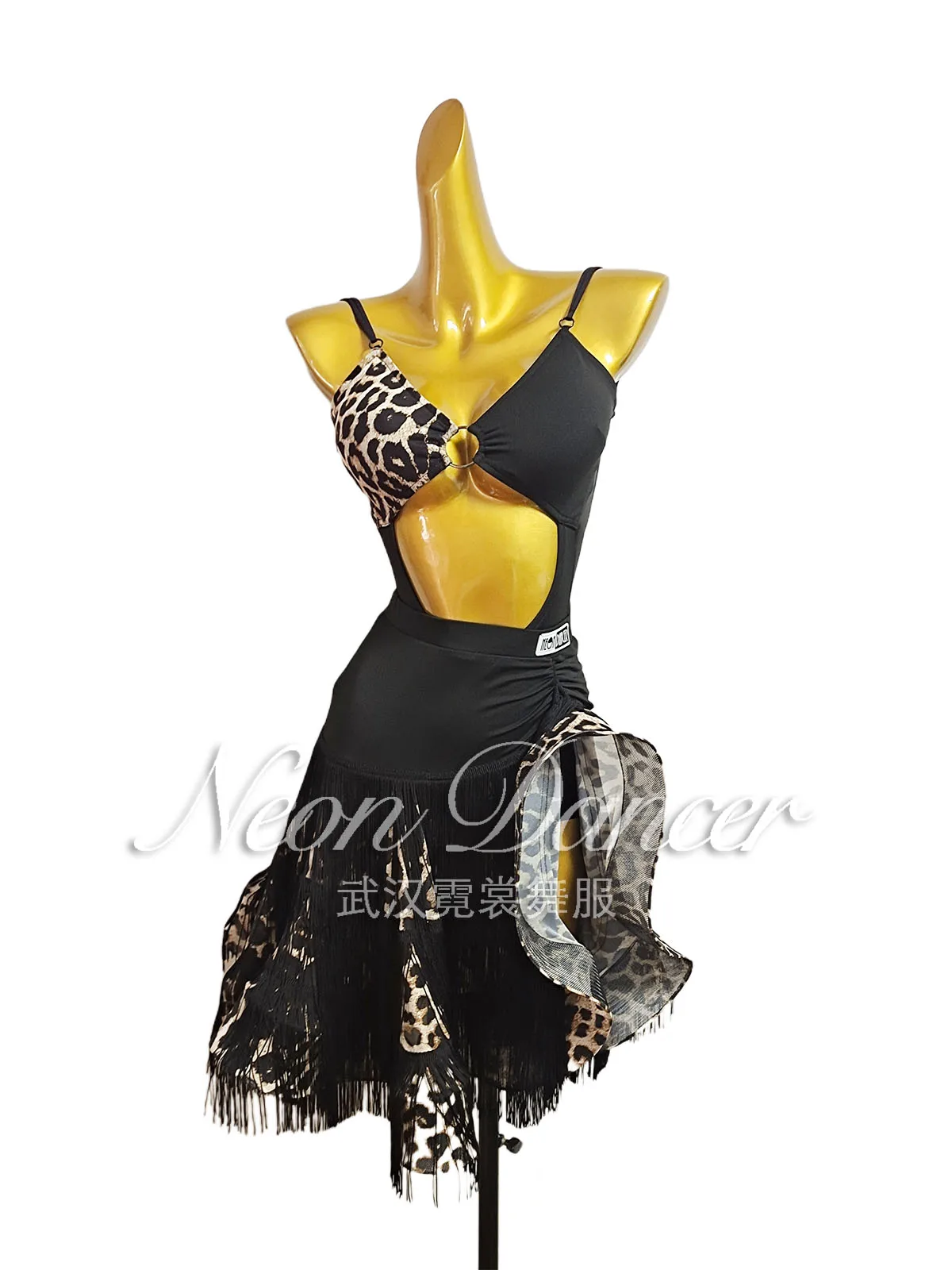 

Neon Dancer New Women's Latin Dance Wear Contrast Color Suspender Large Backless Top + Tassel Swing Skirt