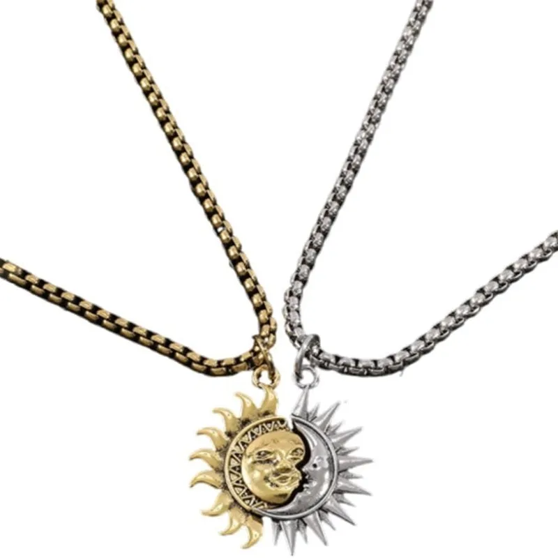 Sun and Moon Matching Necklace for Couple Titanium Steel Men Women Vintage Half Moon Sun Pendant Necklace for Valentine's Day