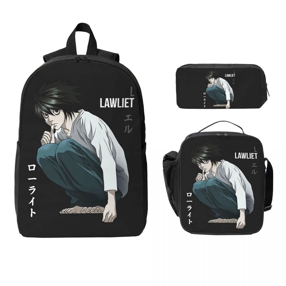 

Death Note Lawlet Note Anime Backpack Boys Girls BookBag School Bag Laptop Shoulder Bags 3ps Insulated Lunch Bag Pencil Case