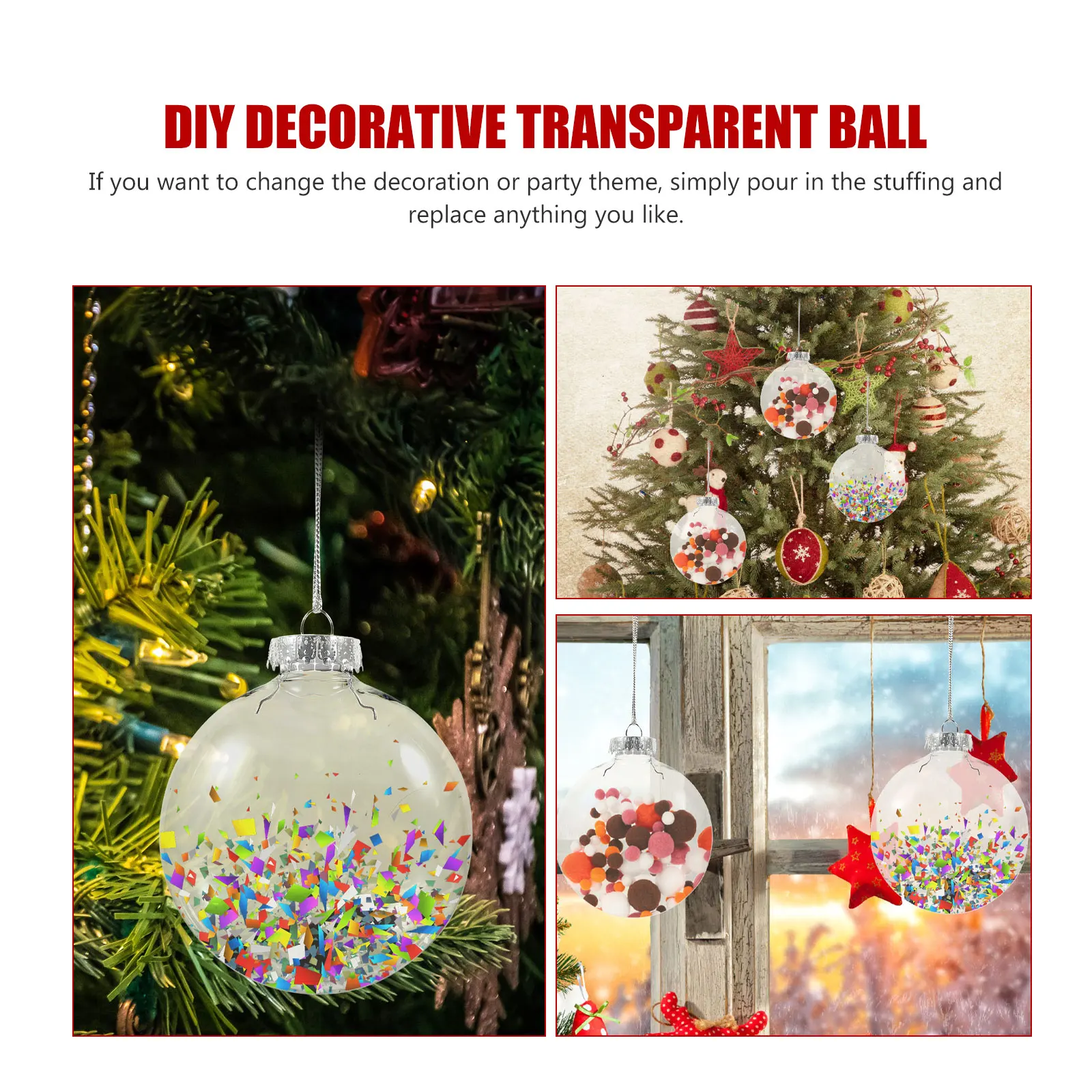 

6pcs Christmas Flat Ball Decoration 10cm DIY PET Plastic Ornaments Fillable Balls for Craft Candy Boxes Hanging