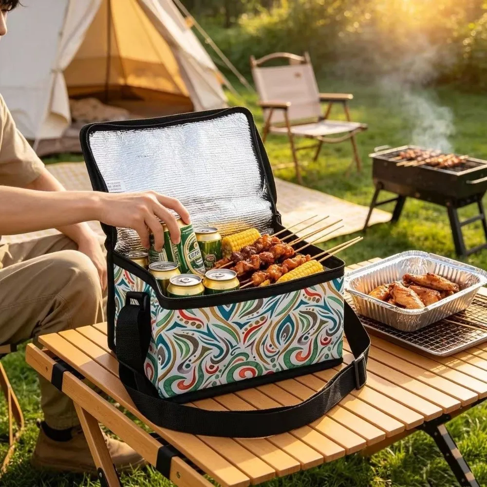 Large Capacity Insulated Cooler Bag Portable Oxford Outdoor Picnic Bags Colorful Printing Multipurpose Lunch Bags for Office