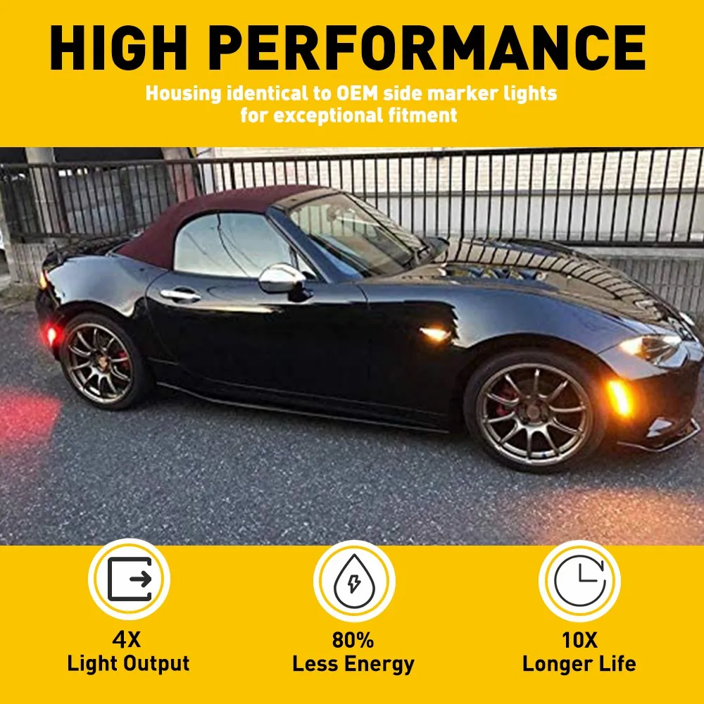 4x LED Fender Side Marker Signal Light Yellow Red for Mazda Miata MX5 2016 2017 2018 2019 2020 2021 2022 Accessories Bumper Lamp