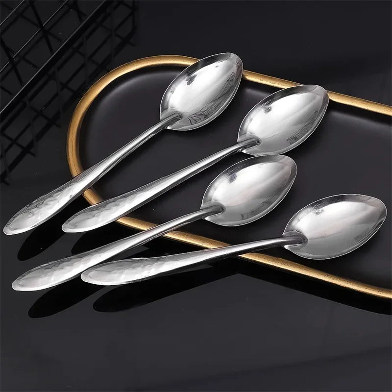 10Pcs Stainless Steel Spoon Ramen Noodles Tablespoons Scoop Rice Salad Stirring Scoop Home Kitchen Tableware Cooking Utensils