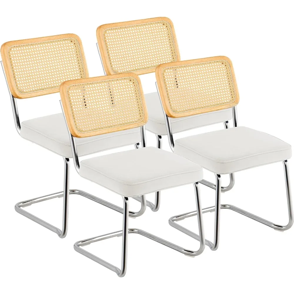 

Rattan Dining Chairs Set of 4, Mid Century Modern Dining Chair, Upholstered Velvet Accent Chair with Rattan Back, Retro Dining