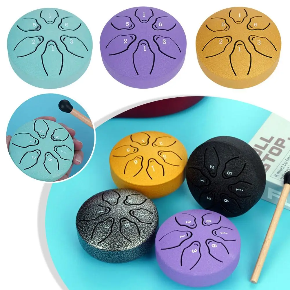 3 Inch 6 Tone Tongue Drum Mini Hand Pan Drums Drumsticks Chime Mini Rain Drum Drum Music Rain Tambourine Ethereal Outdoor D H1j7