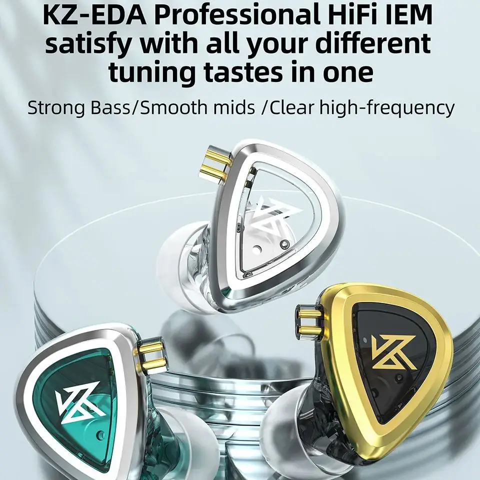 سماعات أذن KZ EDA Dynamic Driver HiFi داخل الأذن باس/متوسط/عالية التردد ثلاثة سماعات سلكية للضبط مع كابل ترقية سماعة رأس IEM