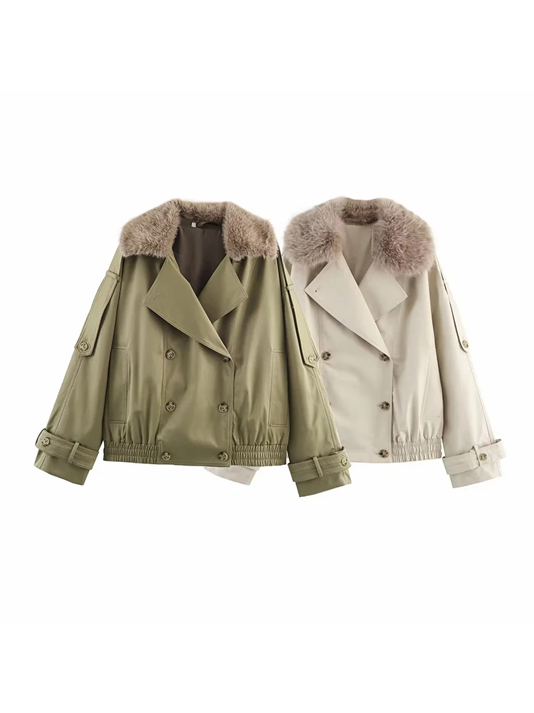 

Женские новые элегантные уличные стильные двубортные короткие пальто с лацканами и карманами, осенние женские повседневные свободные куртки