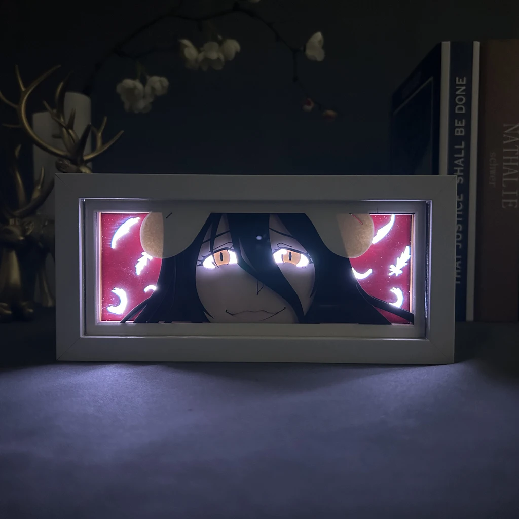 Overlord-Boîte à lumière LED Albedo découpée en papier, décoration de chambre à coucher, lampe de nuit de chevet, boîte à lumière Anime, cadeaux de
