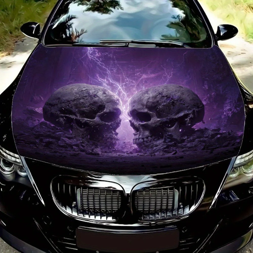

Lightning Purple Skull Car Hood Stickers, Racing Car Modification Vinyl Car Film, Waterproof And Wear-resistant Decorative Stick
