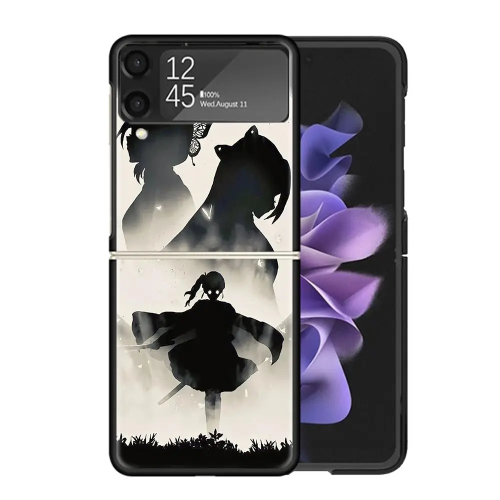 Funda de teléfono Demon Slayer para Samsung, carcasa trasera dura, color blanco y negro, para Galaxy Z Flip4, Flip5, Flip3, Z Flip 3, 4, 5G