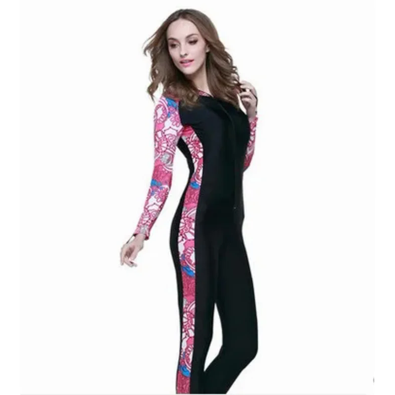 SBART Adults Long Sleeve Hooded Floral Diving Suit Full Body Swimwear Lycra Surf Wetsuits Snokling Surfing Beach Bathing Suit