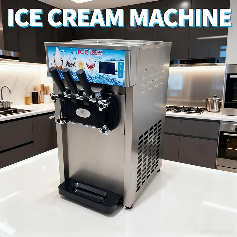 Commercial Desktop Soft Ice Cream Maker 2+1 Mixed Flavor Ice Cream Machine Sweet Cone Ice Cream Equipment