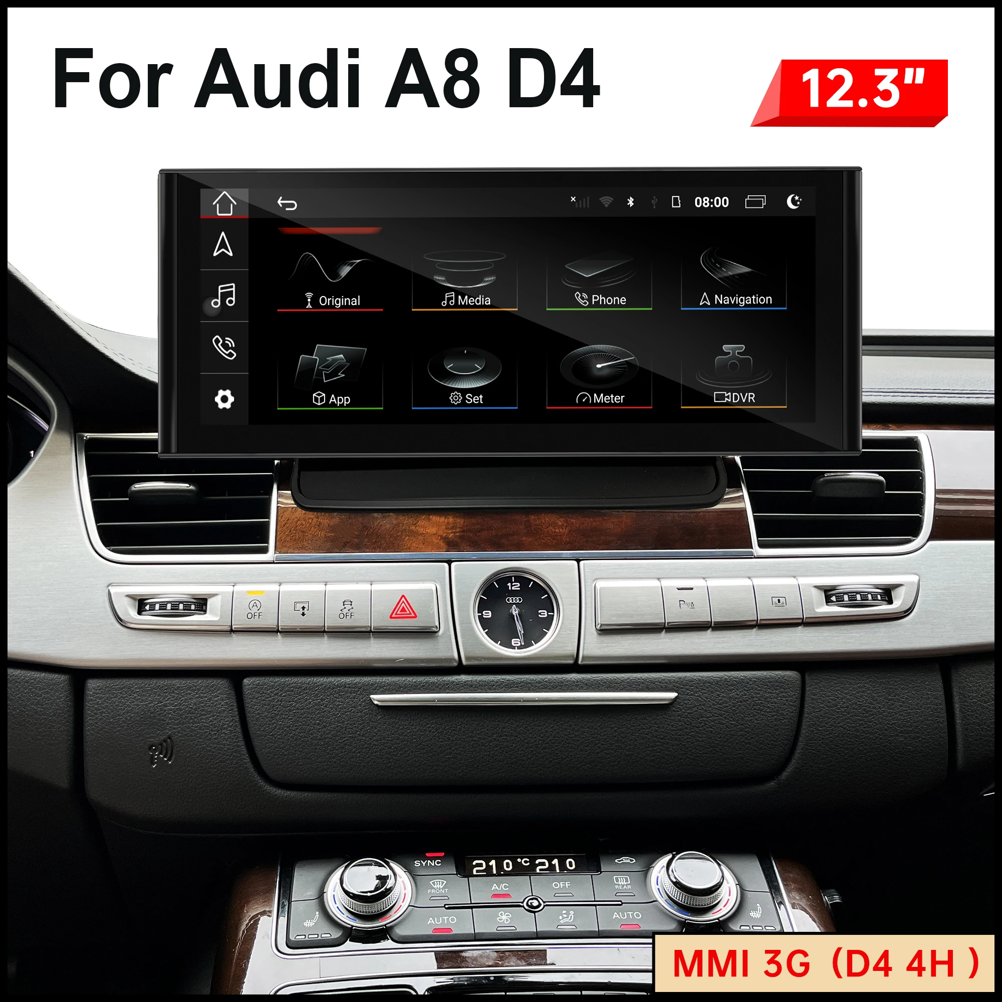 ODTOPCAR Wireless CarPlay Android Auto for Audi A8 D4 12.3in Touch Screen Upgrade Mirrorlink Airplay GPS Navigation Multimedia