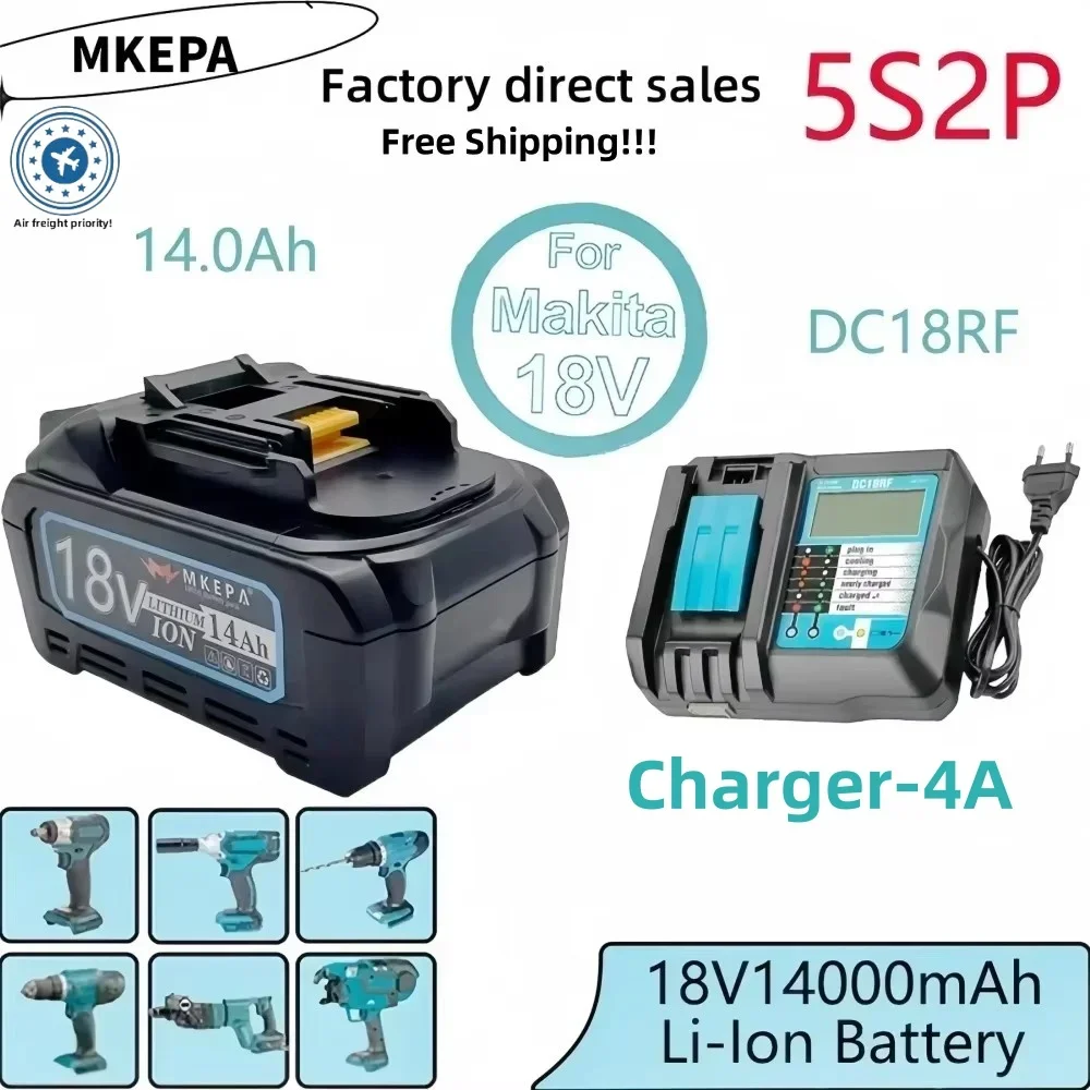 100% original 18V 21700 Makita battery,14Ah, suitable for Makita BL1880 BL1860 BL1850 BL1840 BL1830 battery. 4A charger
