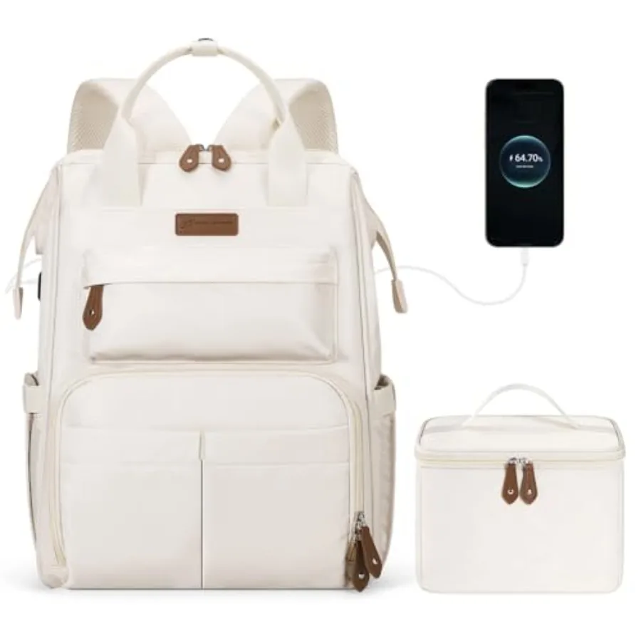 

Рюкзак для путешествий для женщин и мужчин, рюкзак для ноутбука, подходит для ноутбуков 15.6-17.3 дюймов, сумка для работы медсестры с термоизолированным ланч-боксом, бежевый