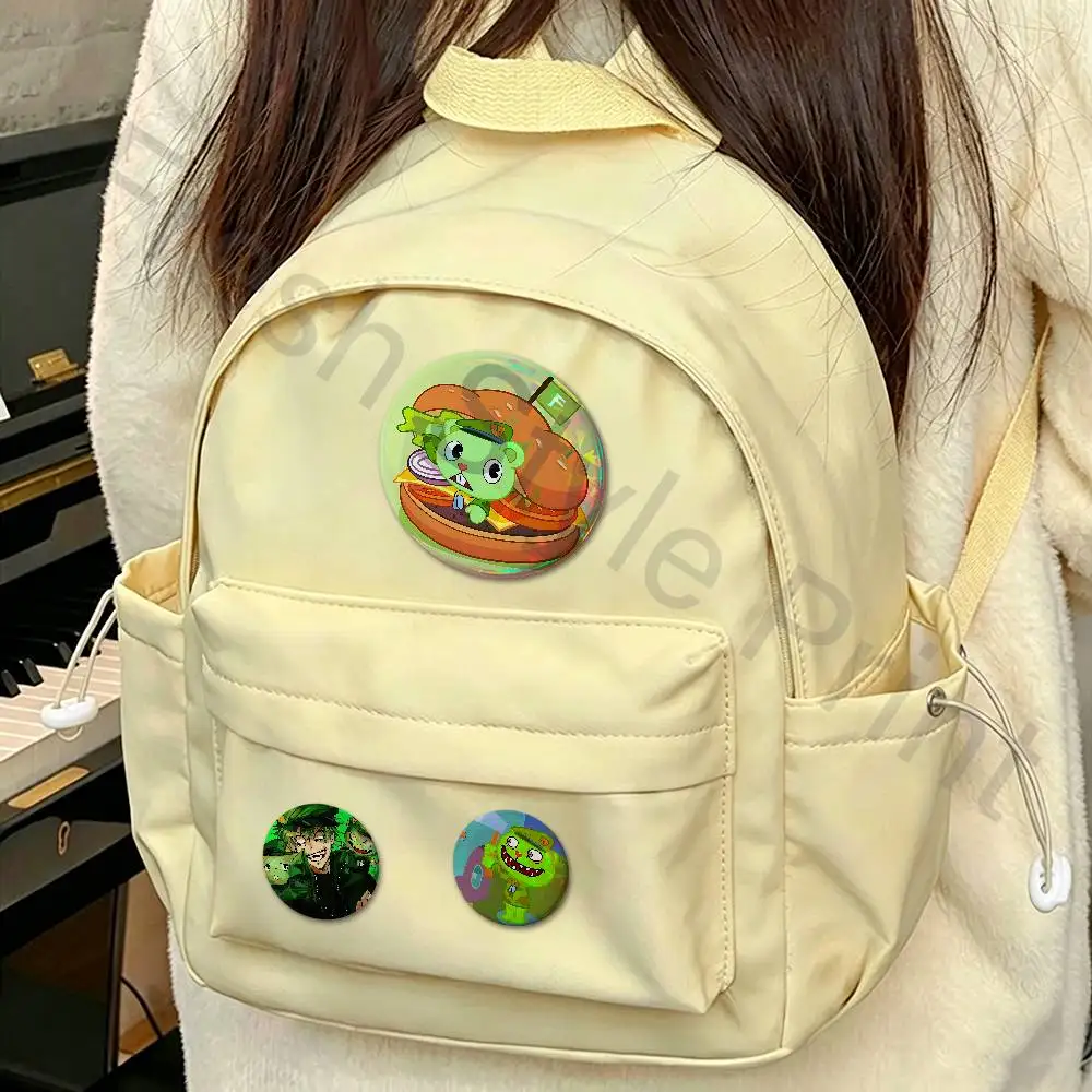 H-Happy Tree Friends F-Flippy Pins 58mm Cute Cartoon Badge Handmade Brooches for Backpack Accessories