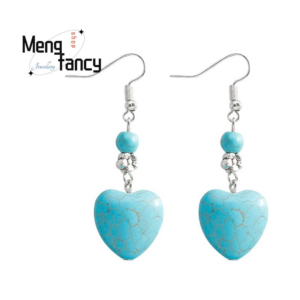 عالية الجودة البوهيمي الفيروز الرجعية القلب قلادة القرط مجموعة الأزياء والمجوهرات الفاخرة قلادة أفضل بيع رائعة أنيقة #5