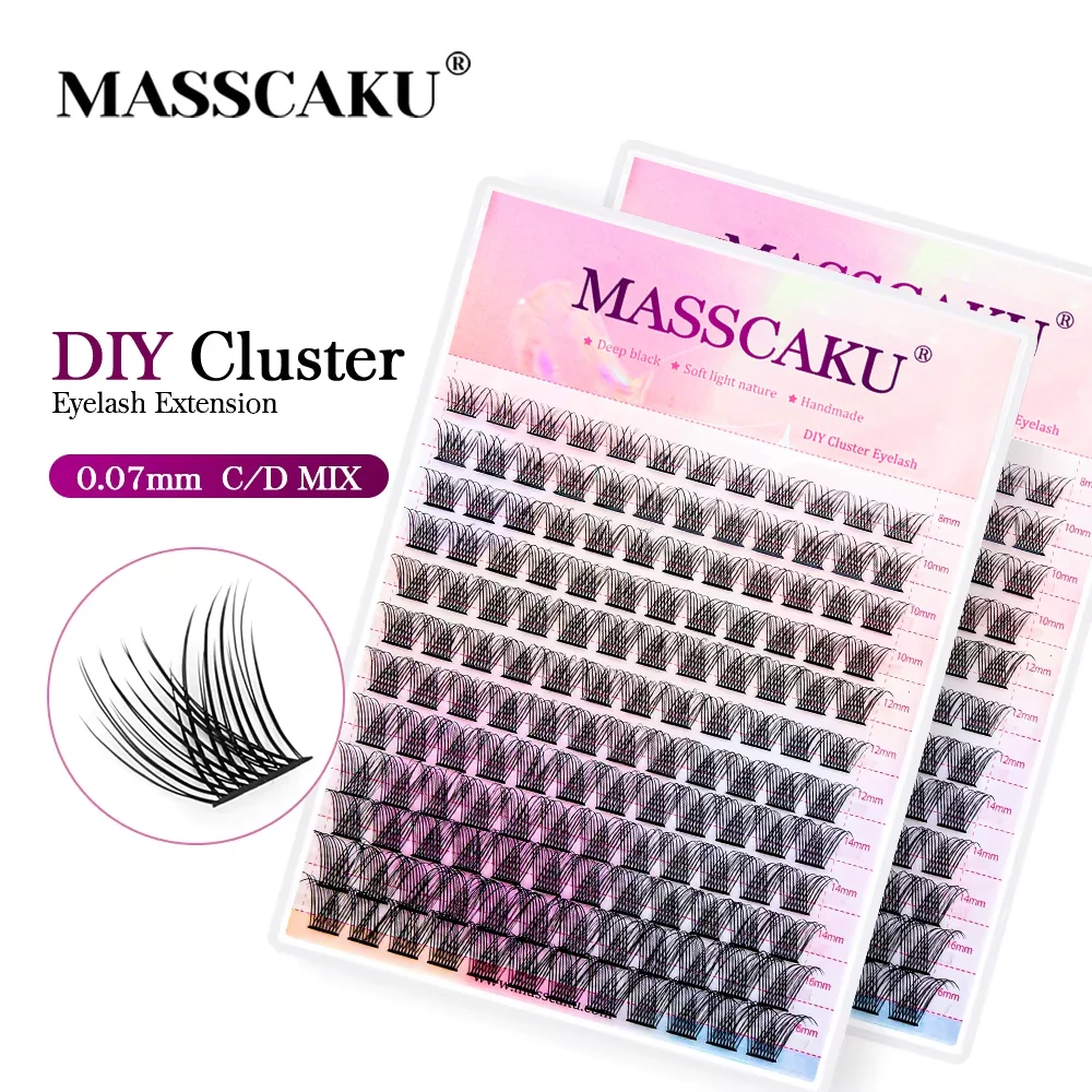 MASSCAKU DIY Eyelashes Cluster, 12 Lines Individual Lash Bunches, Multi Pointed Natural product photo