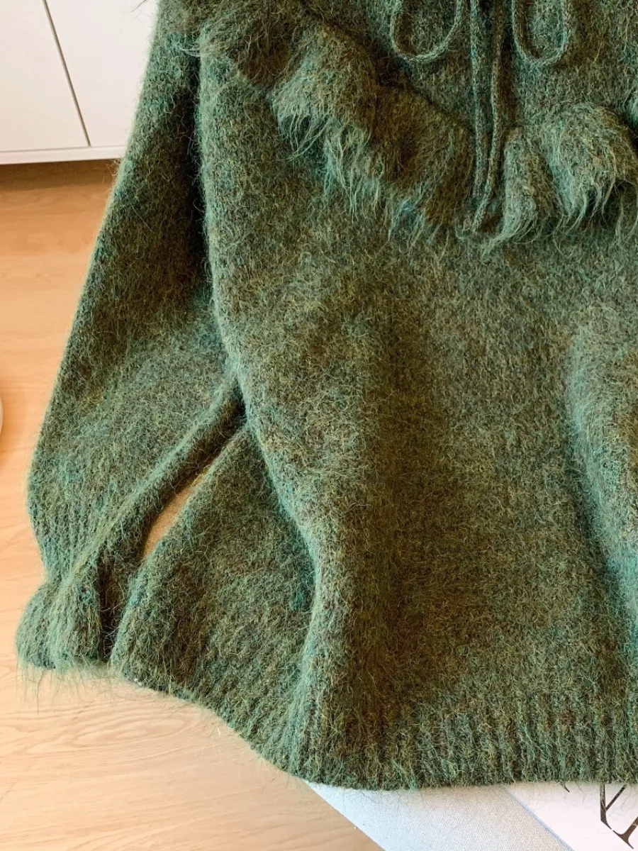 Korean Sle Gentle Ruffle Sve Knitted Sweater Women's Autumn Winter New Loose Lazy Sle Knitwear Self-Kee Model