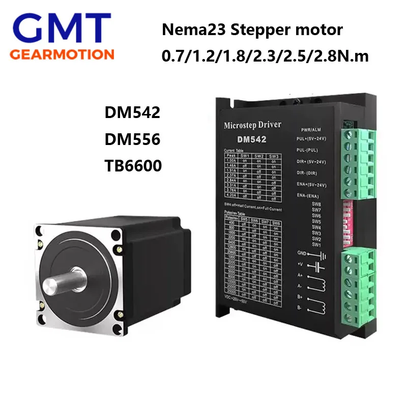 

Шаговый двигатель Nema23 0.7/1.2Нм 1.8Нм 2.5Нм 2.8Нм с драйвером DM556 DM542 TB6600, вал 8мм, для фрезерного станка с ЧПУ