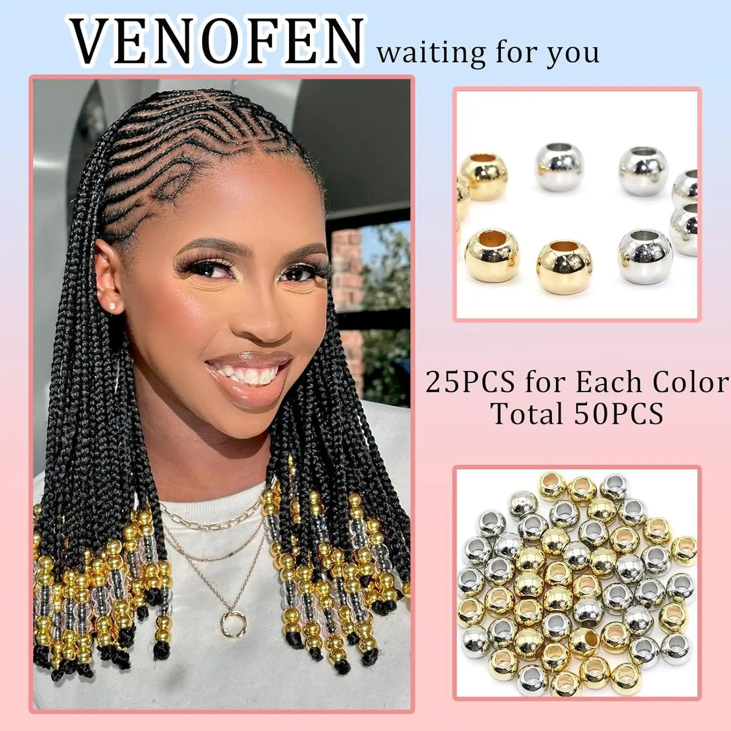 25 unids/bolsa 12mm cuentas de rastas galvanizadas de oro y plata son adecuadas para accesorios para el cabello rastas