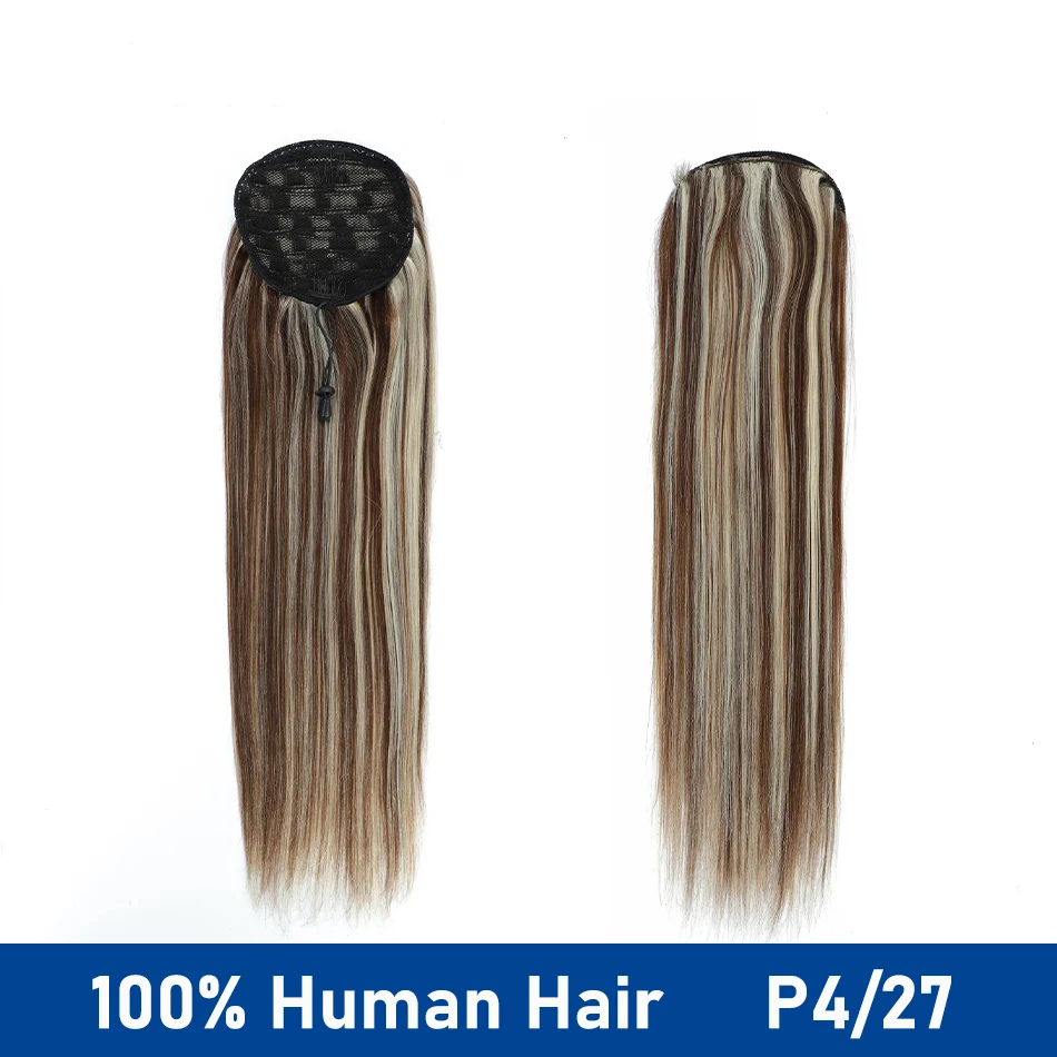 กระดูกตรง Drawstring หางม้าคลิปในส่วนขยายของผมสําหรับผู้หญิง 100% Human Hair Extensions บราซิลผมหางม้า 10-26 นิ้ว