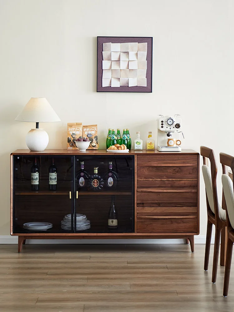 Italian Solid Wood Sideboard North America Black Walnut Wooden Locker Modern Restaurant Storage Tea Cabinet