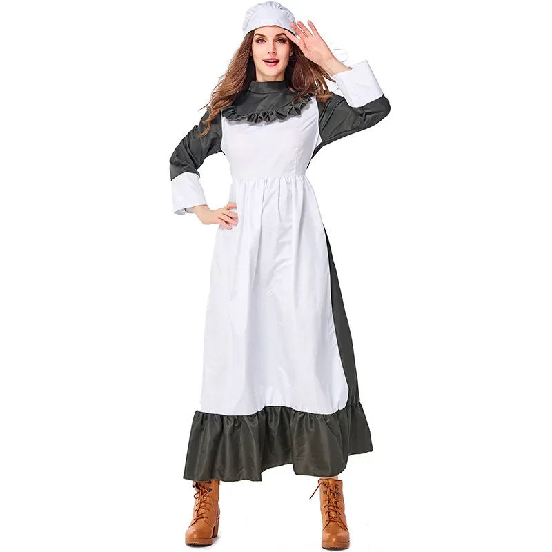 Koloniaal Dorp Vrouw Volwassen Kostuum Victoriaanse Meid Cosplay Keuken Kookuniform Halloween Purim Fancy Dress