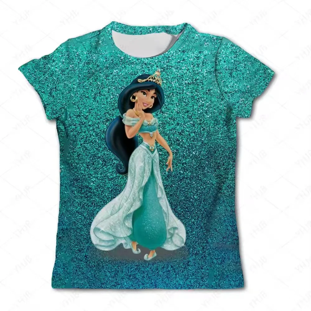 Disney Fashion Princess Elsa Fairy Tale Series Printed Children's T-shirt  Sweet and Vibrant Girls Summer Short-Sleeved Tops Y2K