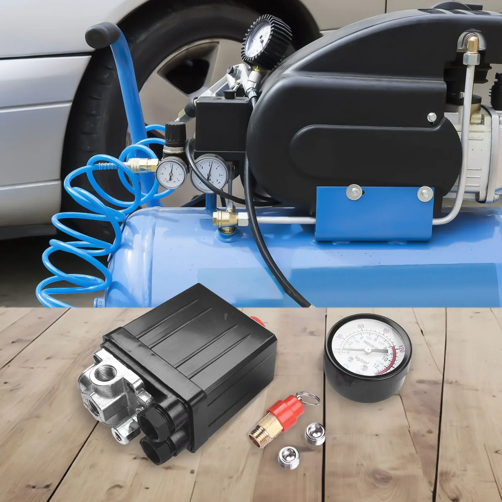 Plastic Regulator Kit Power Pressure Gauge Safety Value Tool Air Compressor Switch Blanking Plugs 220V Parts Accessories