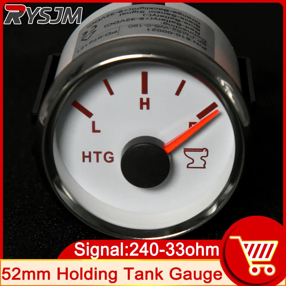 Universal 52MM HTG Sewage Level Gauge Marine Boat Sewage RV Water Level Indicator Fuel Level Meter 240-33ohm with Red Backlight