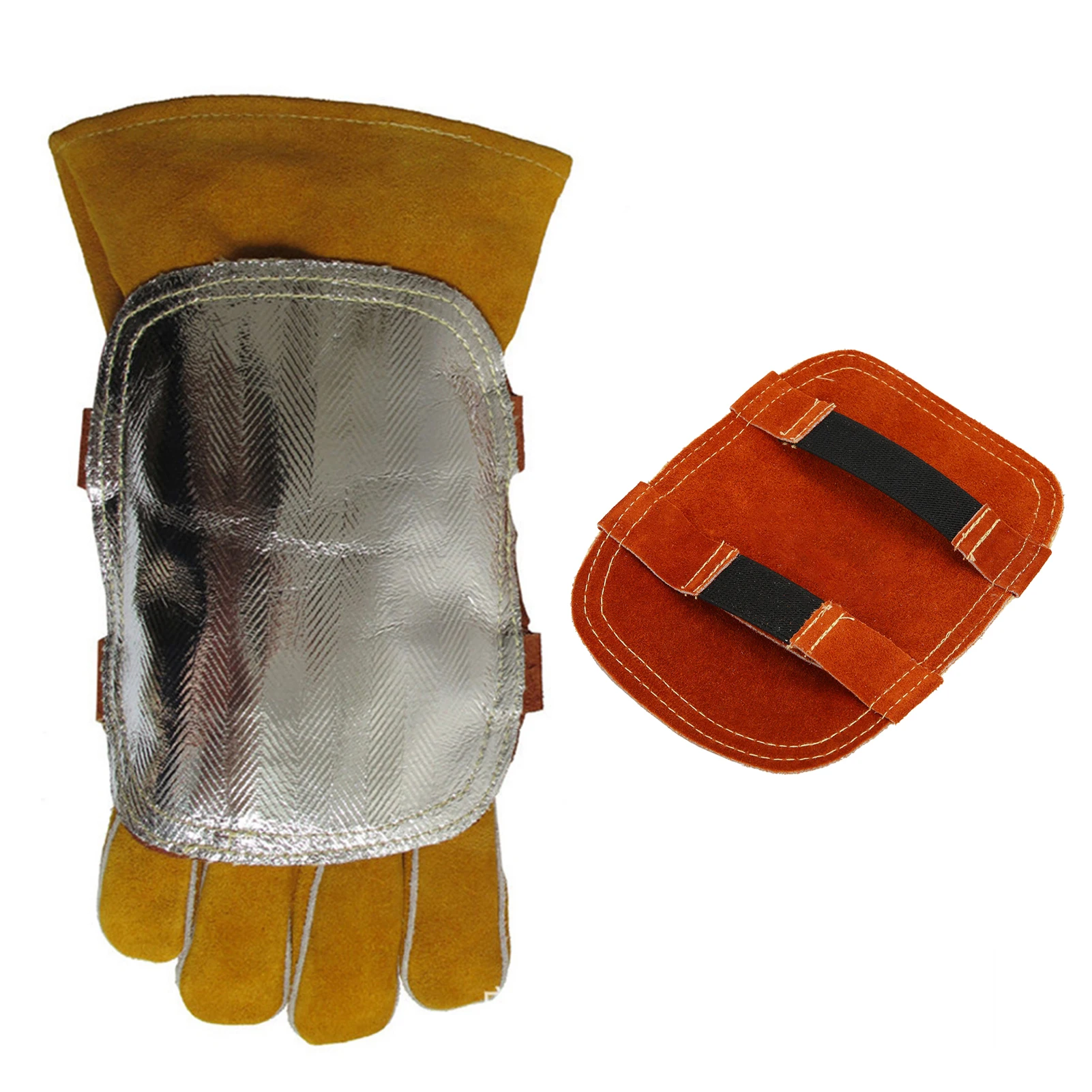 Back Hand  Cowhide Hand Pad Leather Back Hand  Heat  Split Cowhide Leather Aluminized Back Welding Hand Pad
