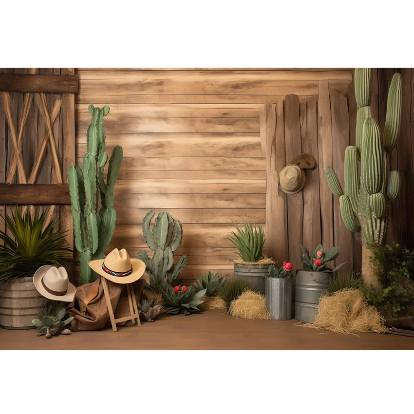 Mehofond Western Desert Cactus Backdrop Wooden Cowboy Kids Birthday Mexican Party Decoration Photography Background Photo Studio