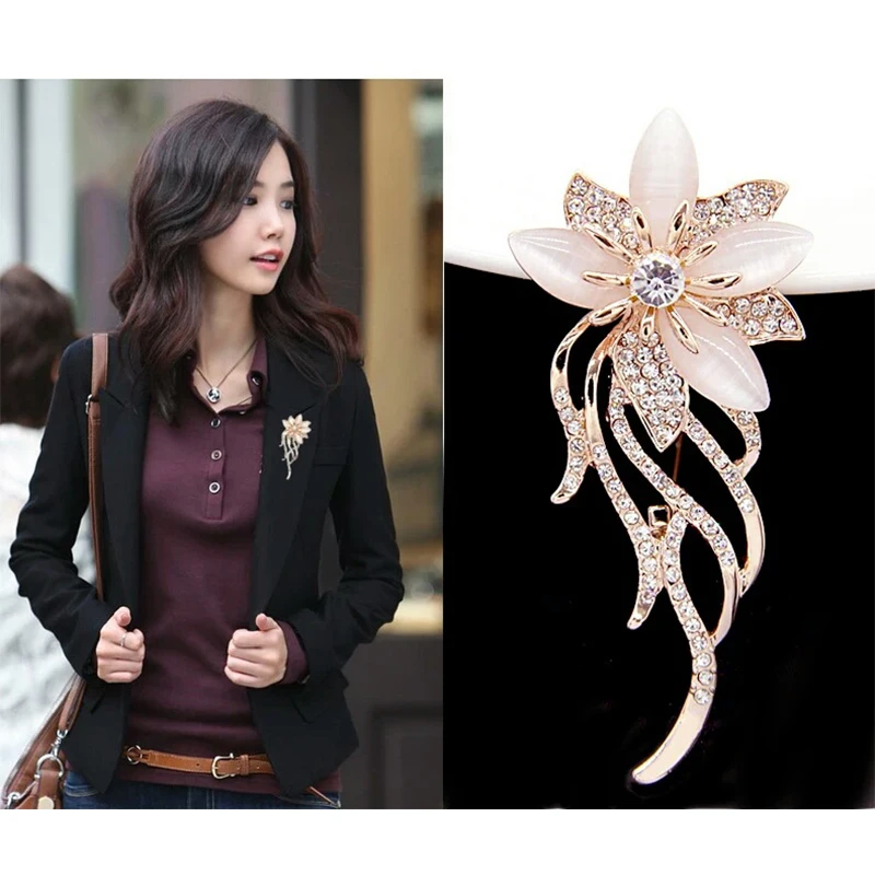 Fashion Flower Brooch For Women Rhinestone Brooch Jewelry Opal Brooch Pins Jewelry Girl Gift 2023