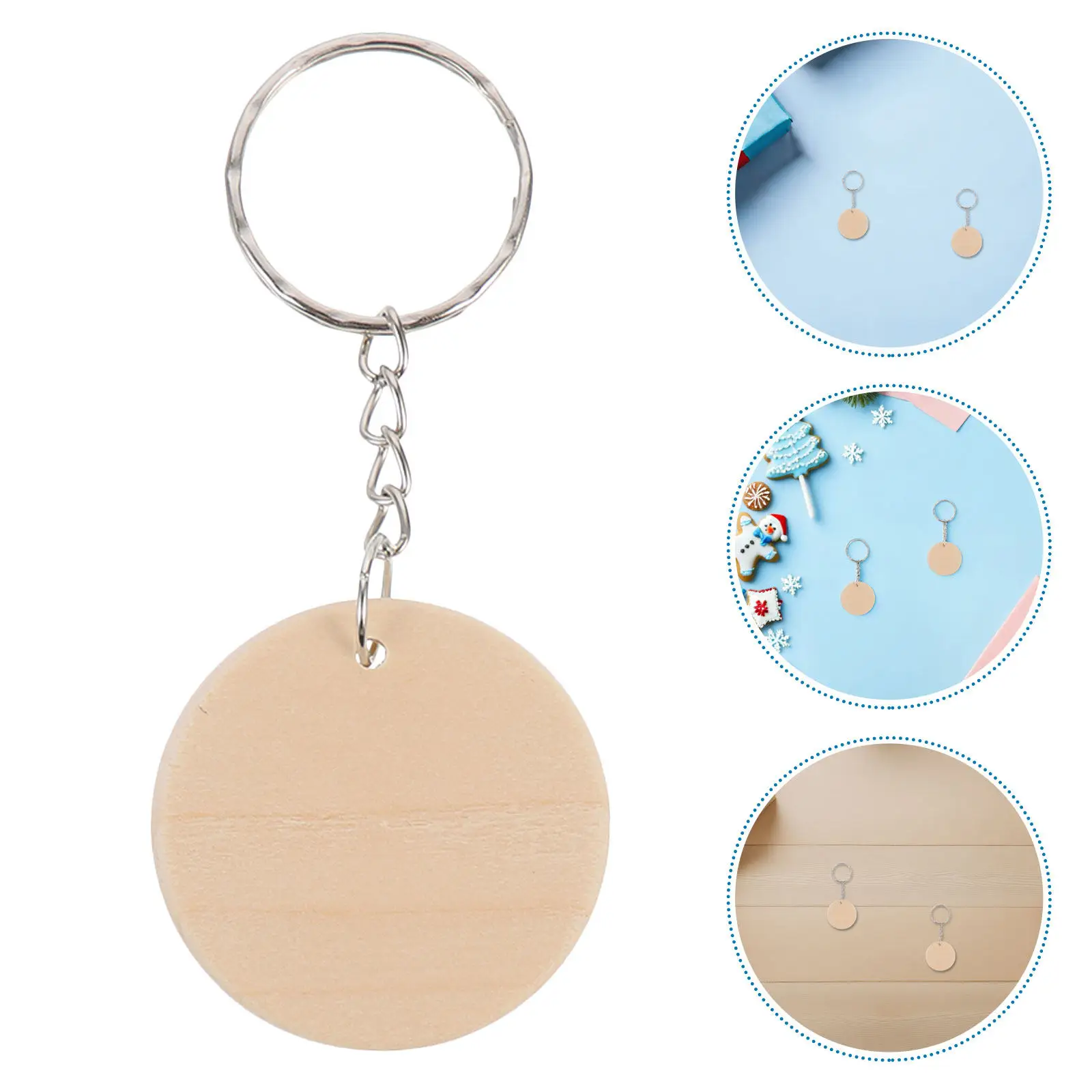 

Набор заготовок для брелоков из дерева: круглые деревянные заготовки для подвесок, материалы для рукоделия с прочными кольцами для ключей, для создания индивидуальных брелоков ручной работы