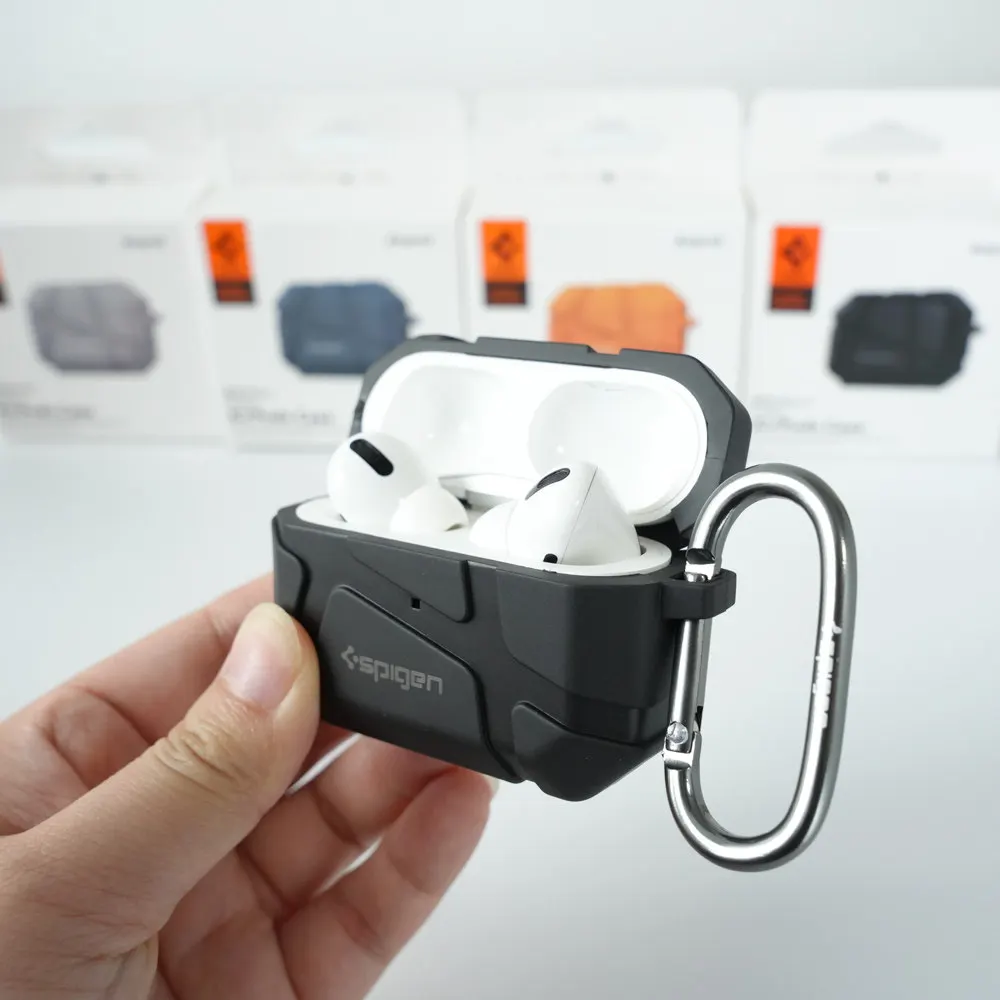 Spigen Rugged Armor Earphone Protective Case For Airpods 4/3/2/1 Pro 2 Meteorite Texture Anti Drop Headphone Cover With Keychain view 3