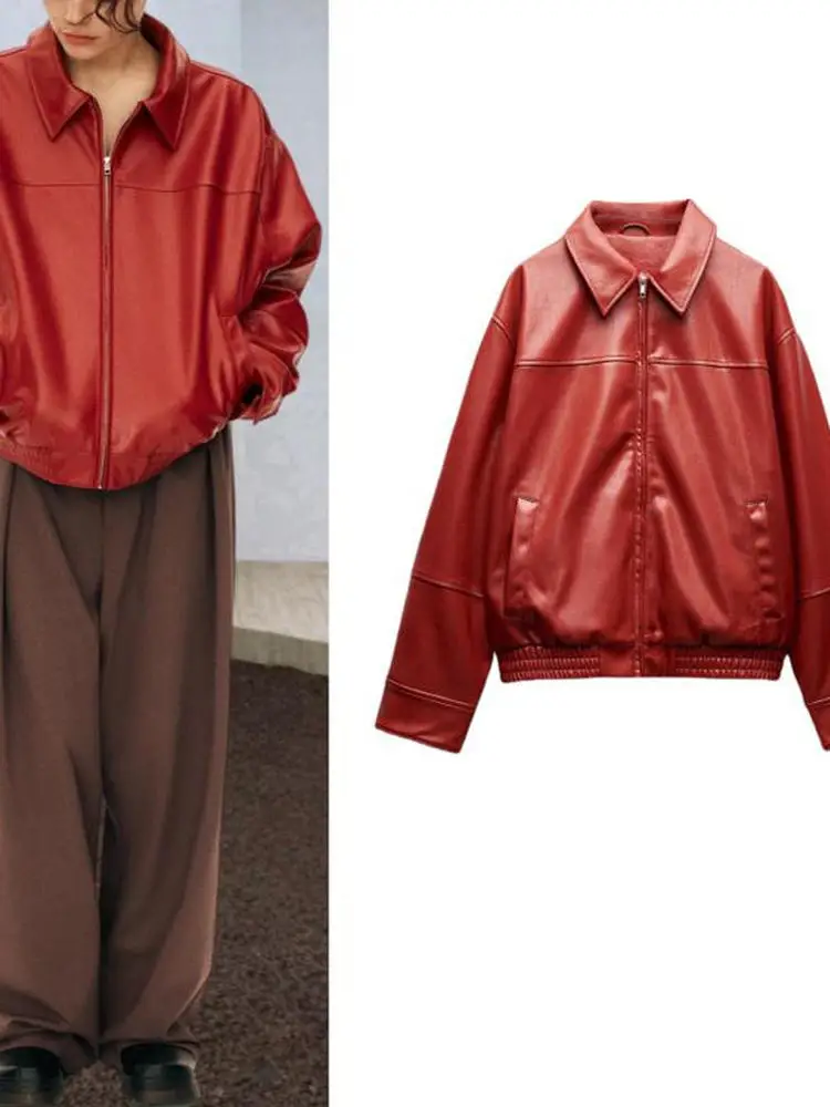 معطف نسائي طويل من الجلد الصناعي من Faionable جديد ربيعي Sle عالي الجودة وياقة واقفة ملابس خارجية